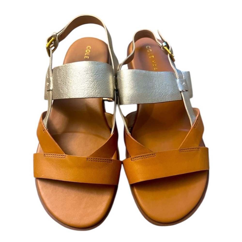Cole Haan Womens Leather Slingback Fawn Sandals shoes Pecan Soft Gold Si